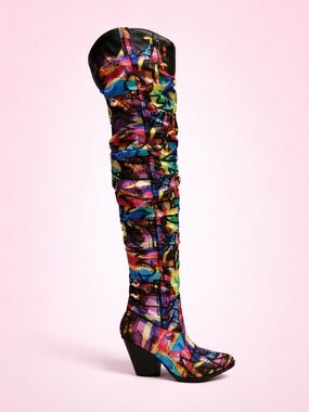 Cape Robbin Size 7 Graffiti-Print Over-the-Knee Heel Boots in Multicolor